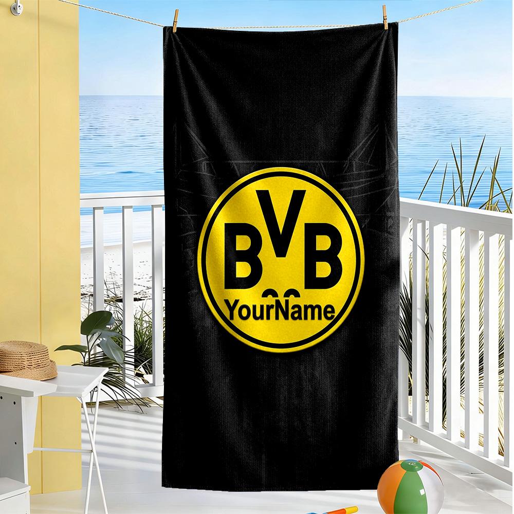 Borussia Dortmund Customize Text Beach Towel Quick-Dry Soft Microfiber Ideal for Travel Outdoor Swim Pool Yoga Surf Camping Hiking Gym Gift Holiday