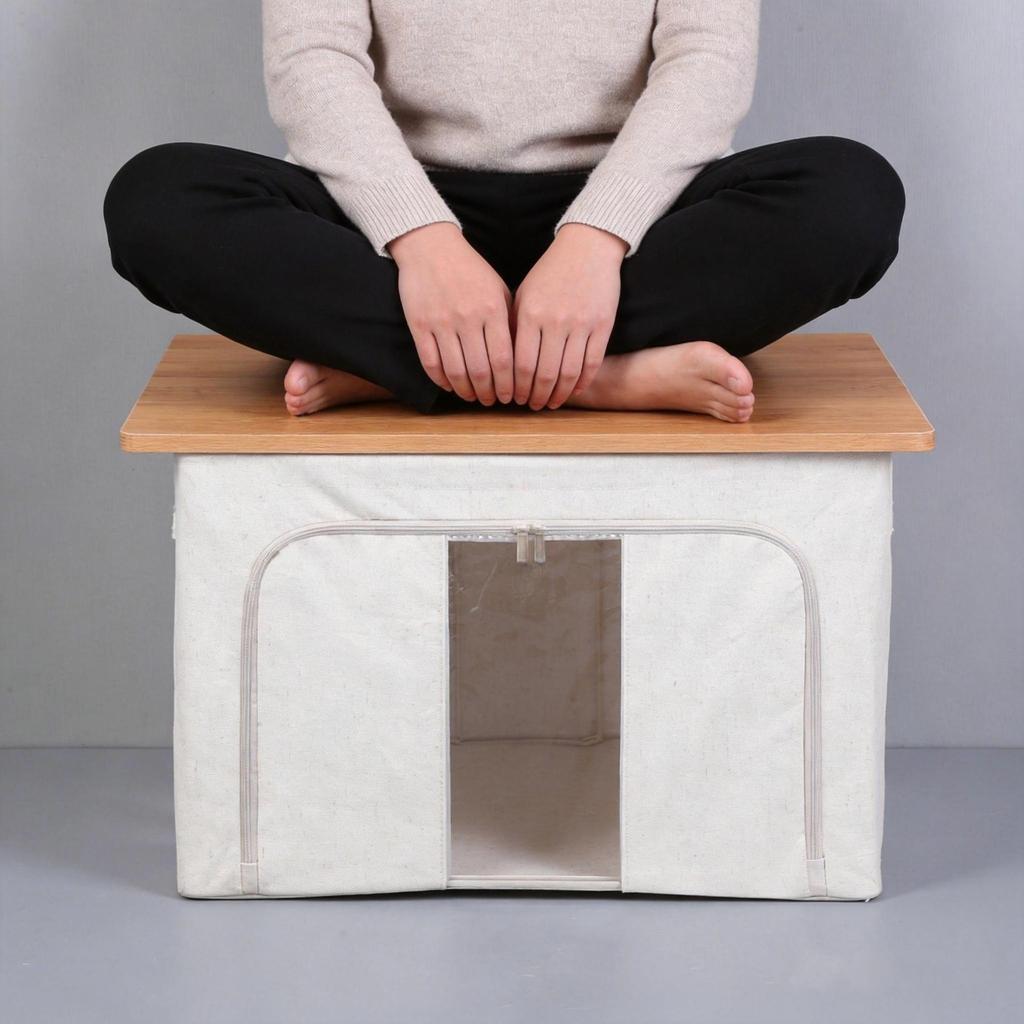 Large Capacity Cotton Linen Quilt Storage Box with Transparent Window
