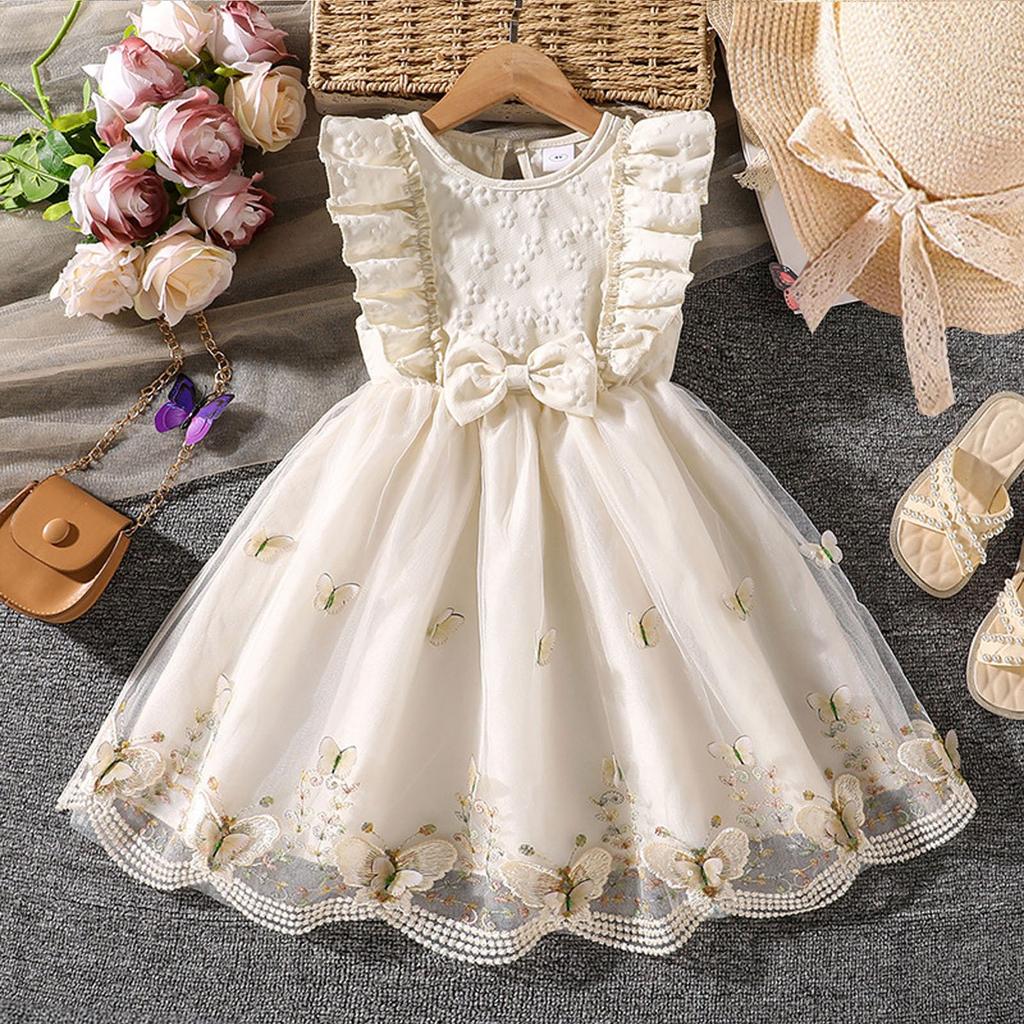 Dětské módní šaty bez rukávů s krajkovou vsadkou a síťovanou princeznovskou sukní