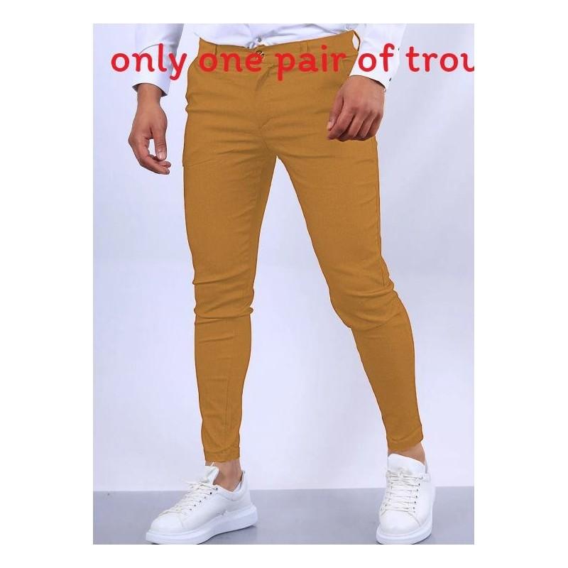 Mens Slim Fit Casual Pants With High Elastic Cotton Blend For Urban Streetwear