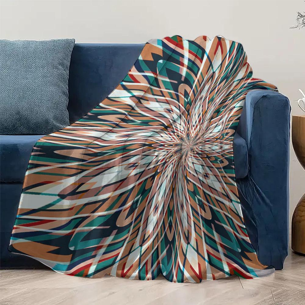 Iridescent Abstract Geometric Pattern Acrylic Velvet Throw Blanket Sofa Bed Decorative Home Decor Gift