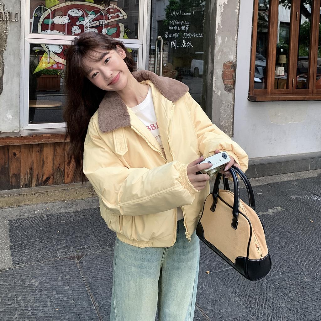 Winter New Korean Style Loose Thickened Cotton Coat Women's Short Style Small Fur Collar Cotton Coat Cotton Jacket