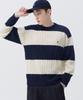 TRILLION Washable Boat Embroidery Cable Crew Neck Knit (Navy Stripe)
