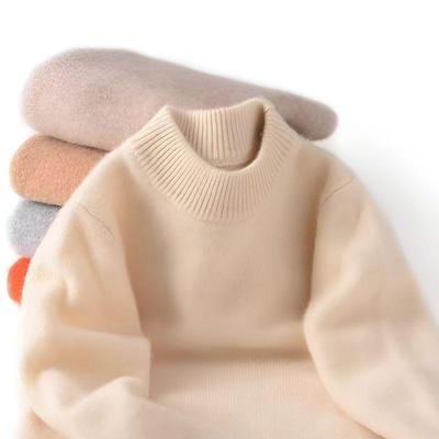 Cashmere 100% Wool Sweater for Boys & Girls, Medium & Large, Autumn/Winter, Half-High Collar, Thickened Base Layer.