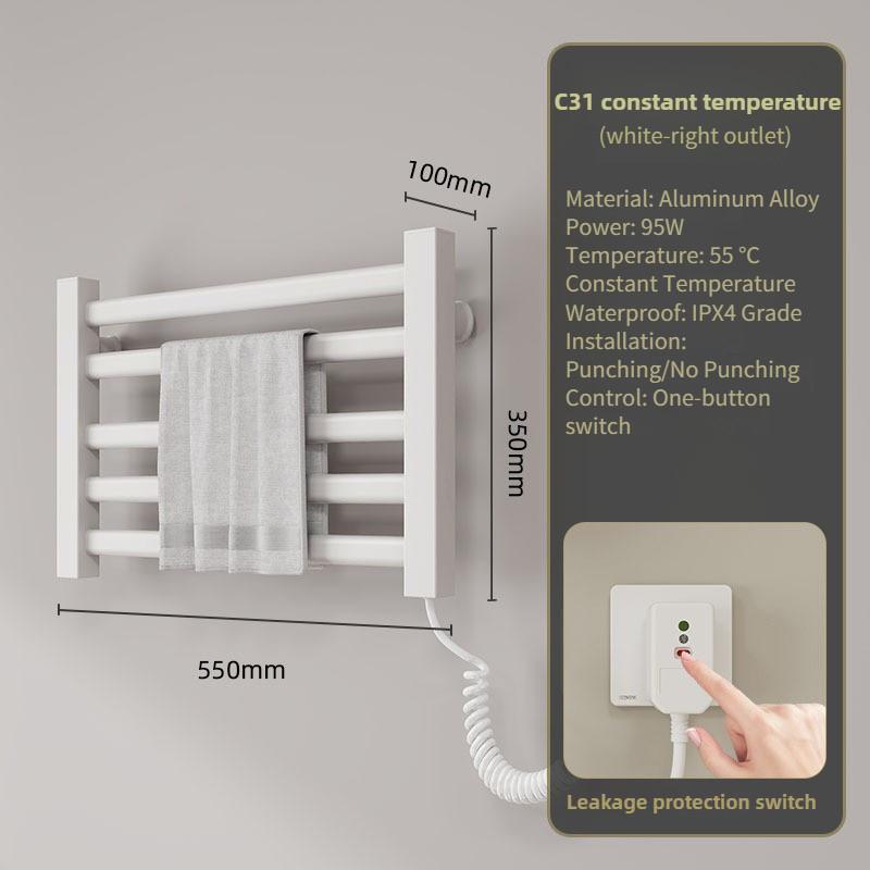 Cathroom Constant Temperature Electric Heating Towel Rack No Punching Storage Rack Household Intelligent Towel Rack C31 White