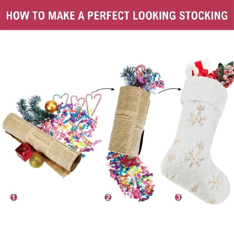 Winter White Christmas Stocking Hanging Bag Decoration Soft Textured Design Gift Storage Holiday Essential