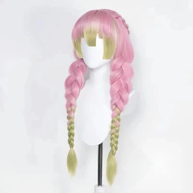 Cosplay parochňa Mitsuri Kanroji Kimetsu No Yaiba Dlhá Ružovo-Zelená Tepelne Odolná Vlasy Autentické Cosplay Parochne + Sieťka na Parochňu