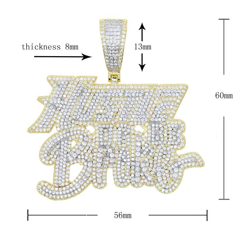 New Fashion Hip Hop Bling Cubic Zircon Paved Hustle Letter Pendant Necklace with Rope Chain Men Punk Jewelry
