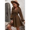 Summer New Polka Dot Women's Dress, Pullover V-neck Long-sleeved Pleated Waist Floral Slim-fit Skirt