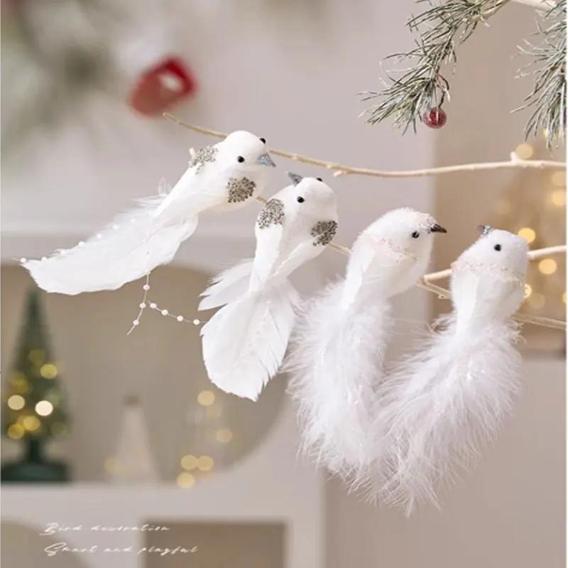 2Pcs Christmas Tree Pendant Bird Decoration White Foam Simulated Bird Pendant Artificial Handmade Christmas Decoration New Year