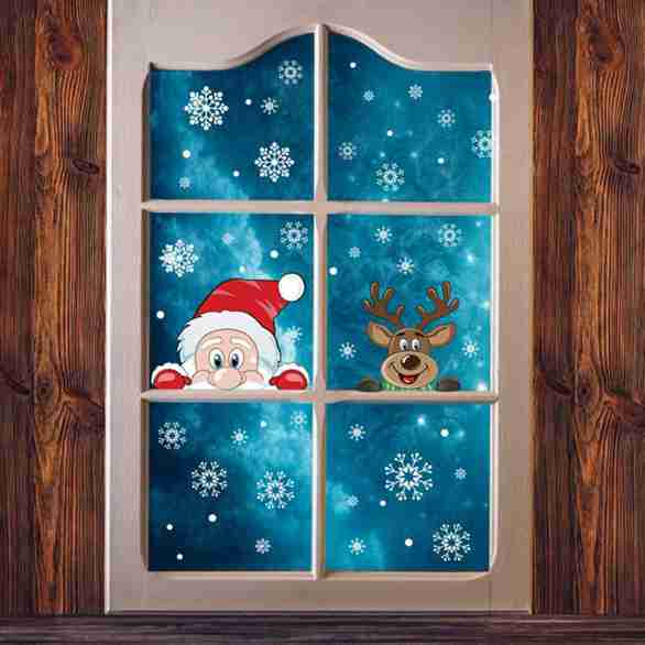 Autocollants Fenêtre Noël PVC - Lot De 9 Motifs (Père Noël, Rennes, Flocons) - 20x30 Cm - Réutilisables, Sans Colle - Décoration Hiver