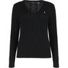 Polo Solid V-Neck Long Sleeve Sweater Women Sweater Black 211891641-017