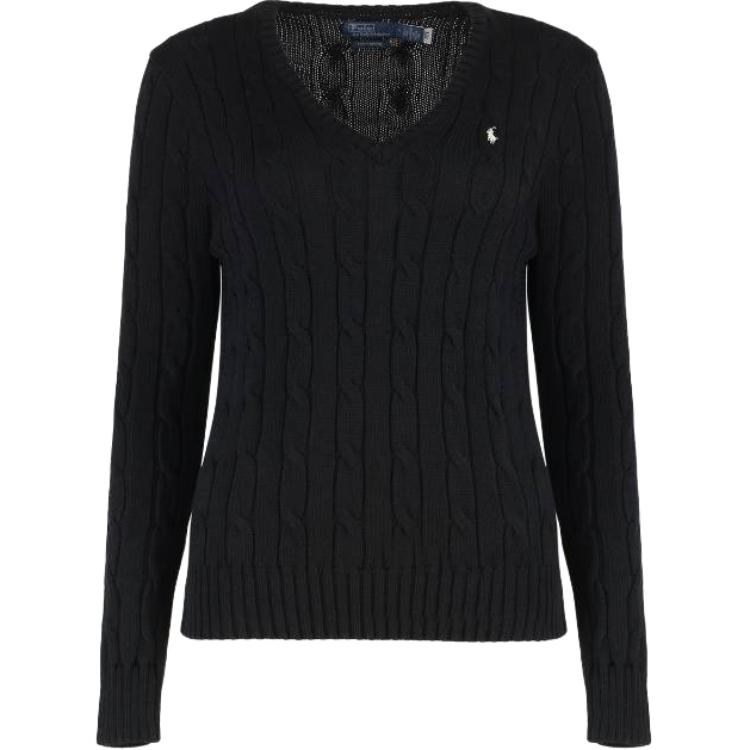 Polo Ralph Lauren Solid V-Neck Long Sleeve Sweater Women Sweater Black 211891641-017