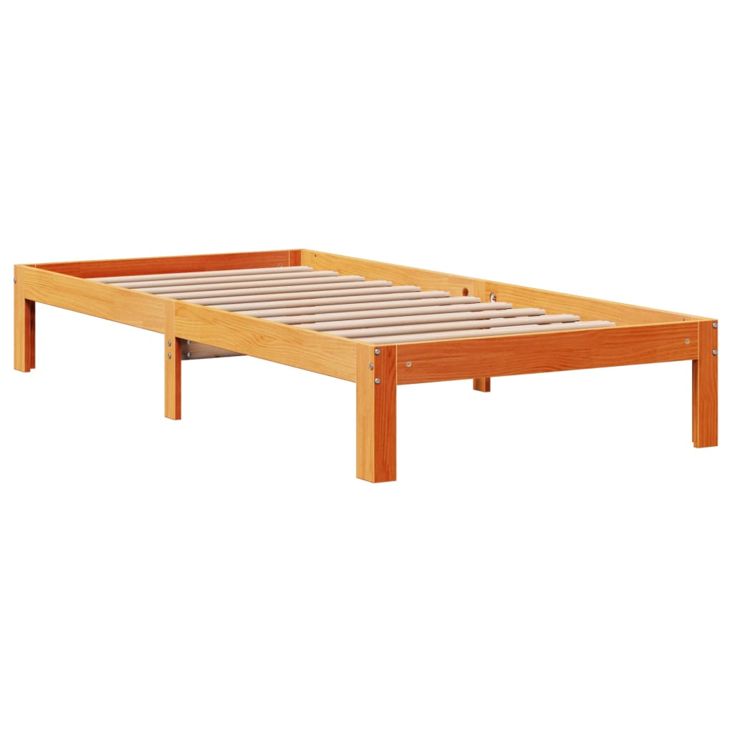 Solid Wood Bed with Shelf Without Mattress Wax Brown 75x190 cm