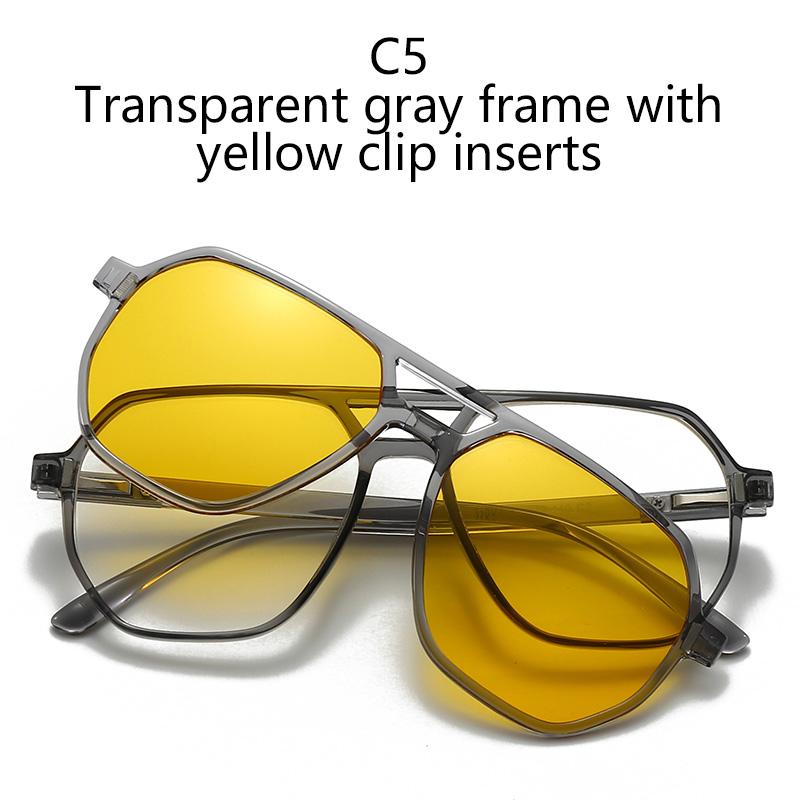 

New Magnetic Clip-On Sunglasses With Polarized Night Vision Goggles Driving Sunglasses Tinted Lenses Transparent Grey Frame SHOW AS PICTURE