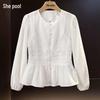 Women's French Elegant Lace Faux Two-Piece White Shirt