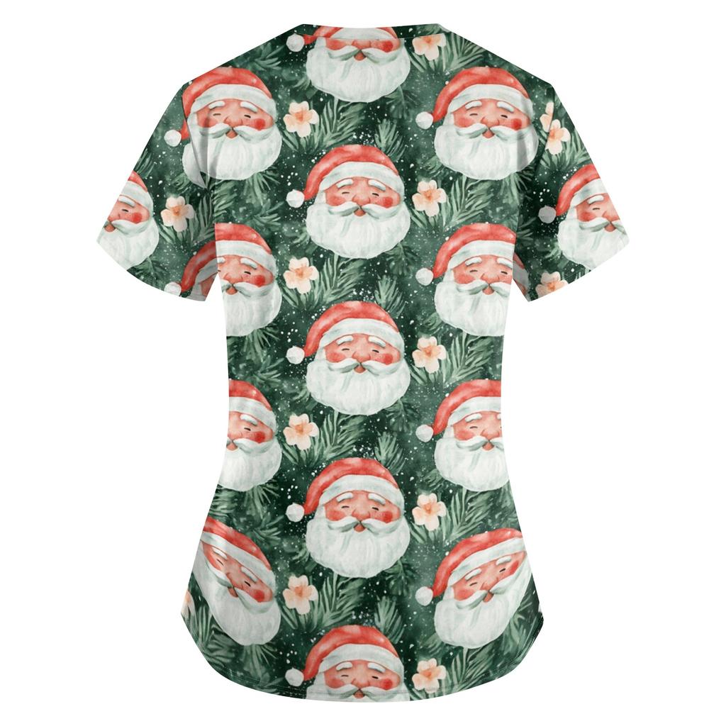 Women's Casual 3/4 Sleeve Neck Top with Christmas Print
