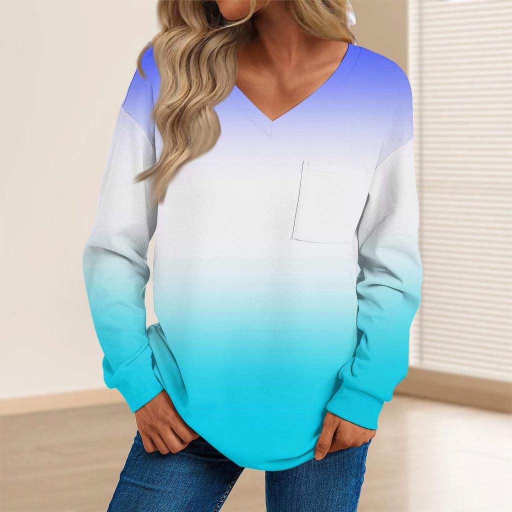 Top pulover cu decolteu în V cu mânecă lungă ocazional pentru femei