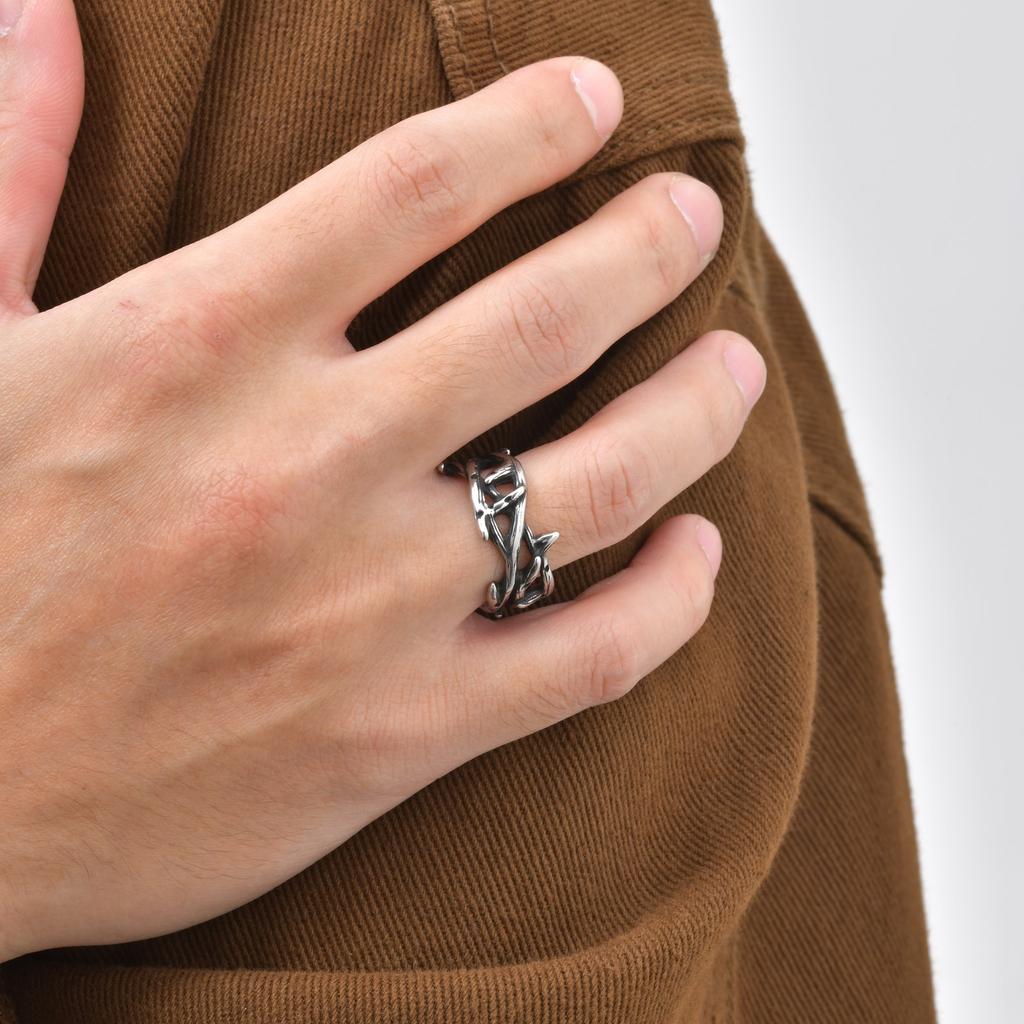 Vnox Anello Vintage Ramo Spinoso Acciaio Inossidabile Traforato per Uomini Ragazzi, Larghezza 11mm Anelli Punk Gotici Nordici Vichinghi Gioiello Regalo