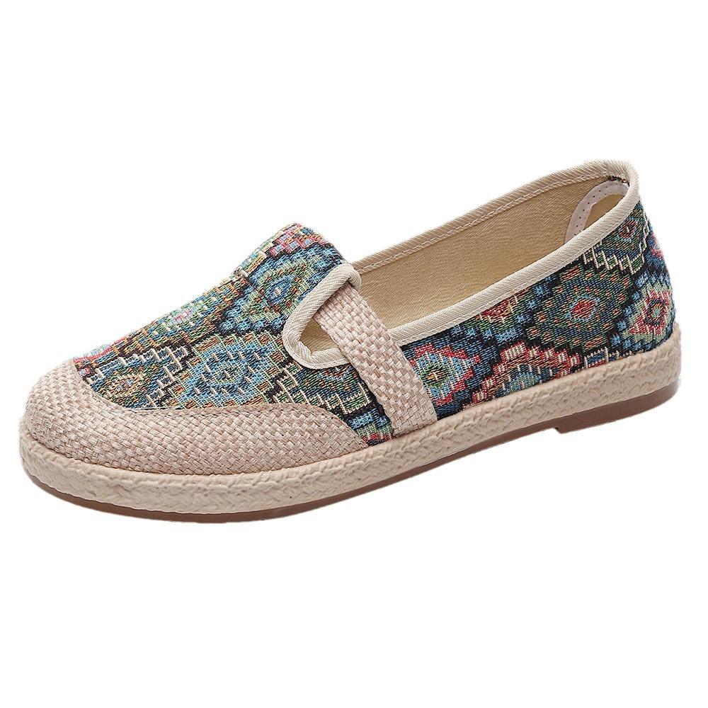 Mom shoes spring and summer light breathable shoes linen printing low-top comfortable casual shoes