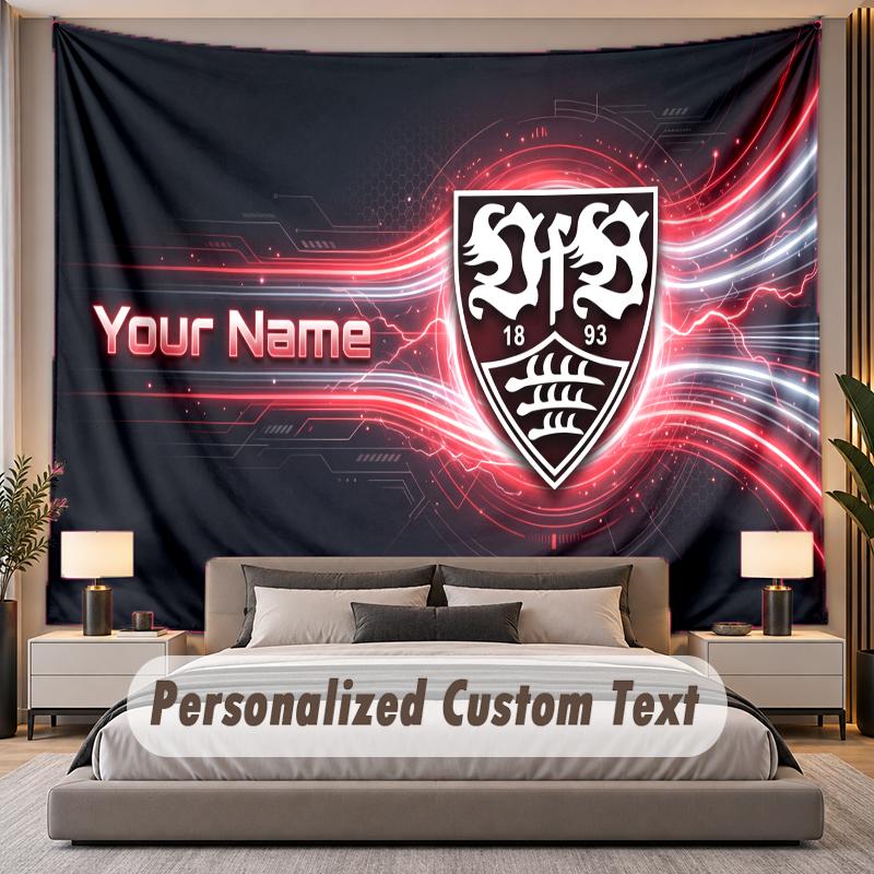 Benutzerdefinierter Name Text Wandteppich VfB Stuttgart FC Personalisierter Polyester Wandteppich Für Schlafzimmer Und Zimmer