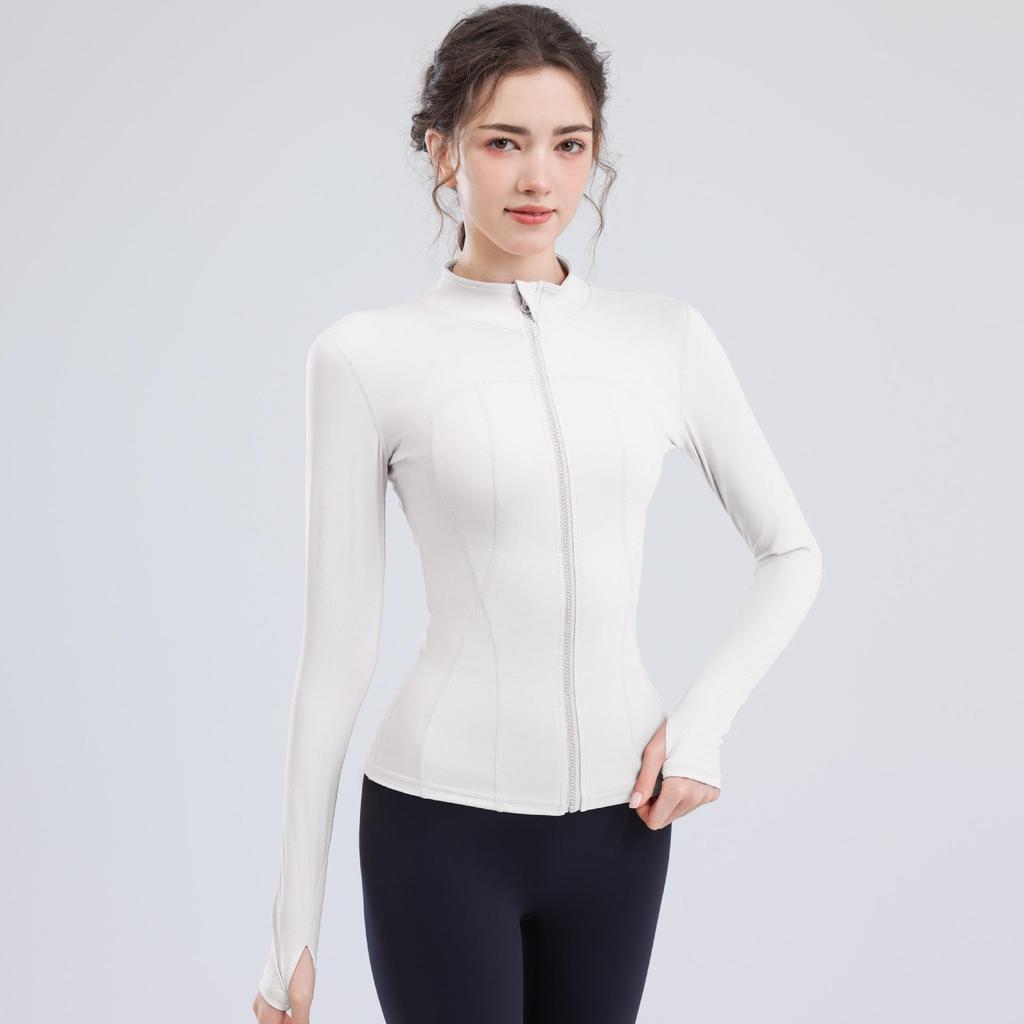 Women's Long Sleeve Yoga Top - Stand Collar, UV Protection, Lightweight Fitness Shirt for Summer 2024