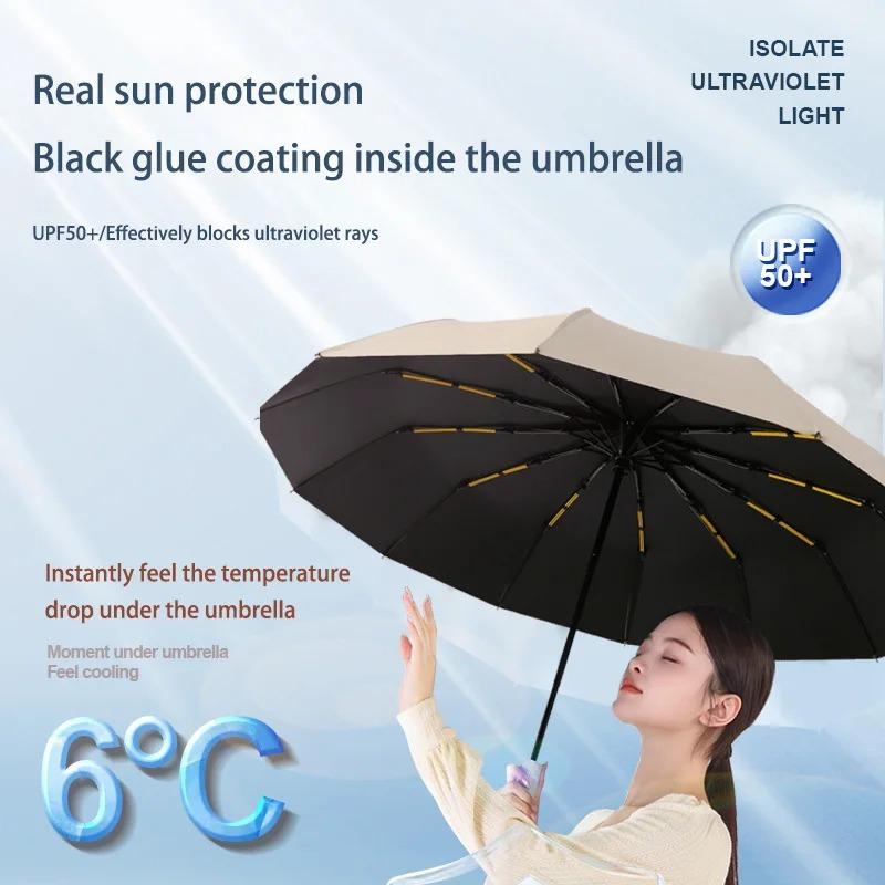 Large 24 Bone Solid Color Automatic Umbrella Light Collapsible Large Format Outdoor Sunshade Uv Protection Automatic Umbrella
