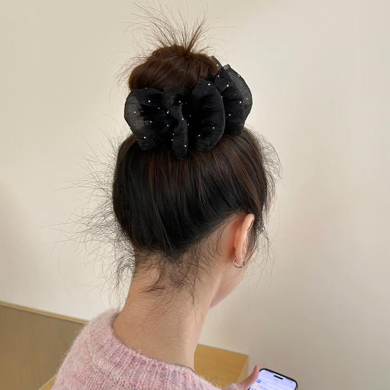 Elegant Flower Clip Resin Bow Mesh Vertical Clip Korean Style Women Ponytail Holder For Gifts Solid Color Hair Accessory