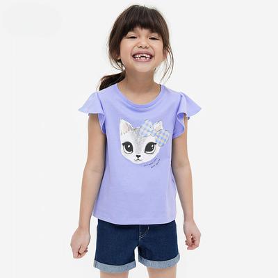 Cartoon-Print Mädchen T-Shirt Kurzarm Sommer Kinder Baumwoll-Top Baumwoll-T-Shirt