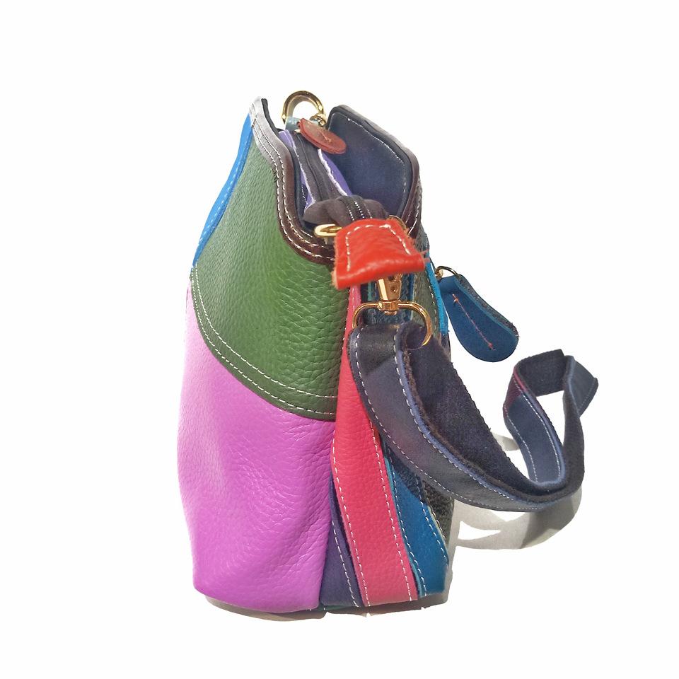 High First Layer Cowhide Women'S Handbag Color Matching Retro Shoulder Oblique Span Bag