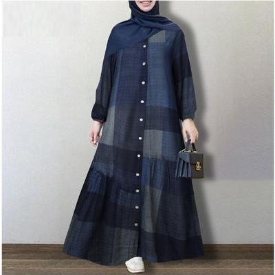 Large Size Women's Spring Autumn Long Sleeved Simple Loose Casual Long Plaid Dress