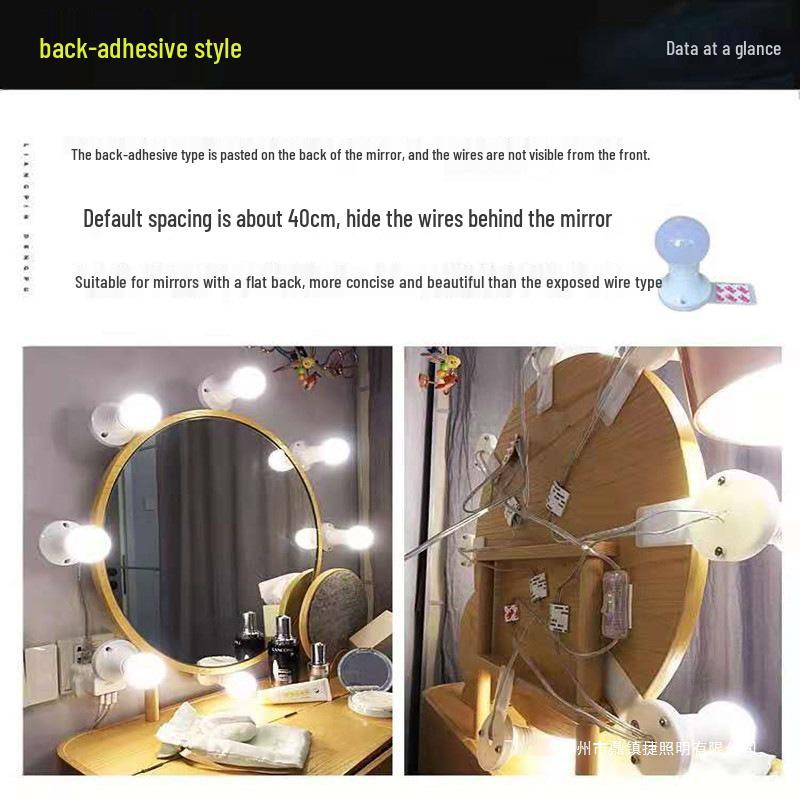 Makeup Vanity Mirror LED Light with Adhesive, No-Punch Installation, and Replaceable Bulb for Bathroom.