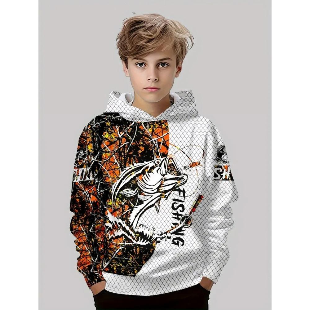 Boy Clothes Fishing Print Children's Hoodies Loose Casual Child Sweatshirt Fashion Tops Outdoor Comfortable Children's Clothing