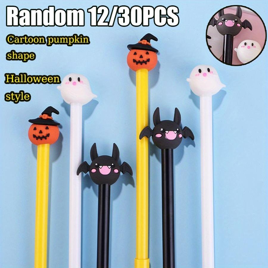 12/ 30 PCS Halloween-Themed Gel Pens 0.5mm Black Various Designs Ghosts Pumpkins Student Essential School Use,Party Gifts,Graduation Back To School