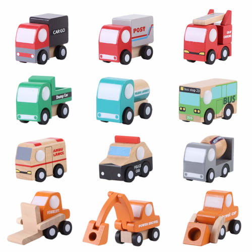 

Zerodis. 12-Piece Mini Car Set, Wooden Cars, Cartoon Toy Cars, Cognitive Skills Development, Educational Toy, Parent-Child Interaction, Safe and Non-T