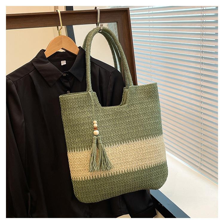 New Multi-color Grass Woven Bag, Women's Handmade Woven Bag, Large Capacity Tassel Tote Bag, Beach Vacation Bag, Women's Bag