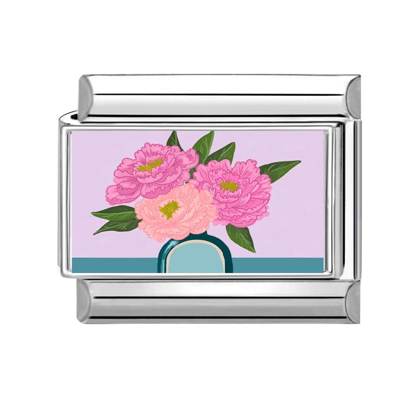 Colorful Art Printing Daisy Sunflower Tulip Rose Flowers Italian Charm Links Fit 9MM Stainless Steel Bracelet DIY Making Gifts