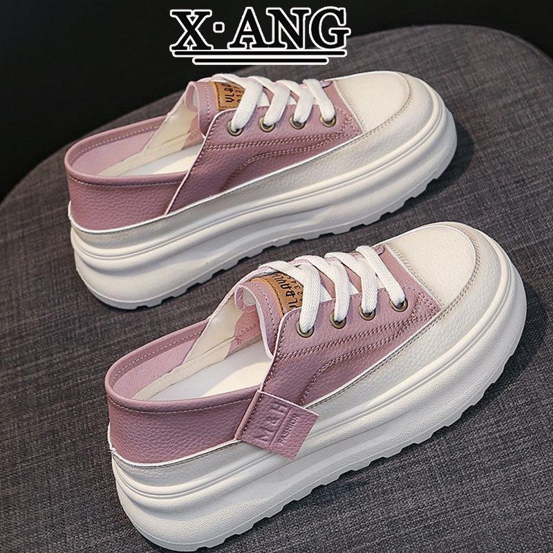 The First Layer of Cowhide Little White Shoes Women's Shoes Two Wear Single Shoes Summer New Breathable Thick-soled Casual Sports Shoes