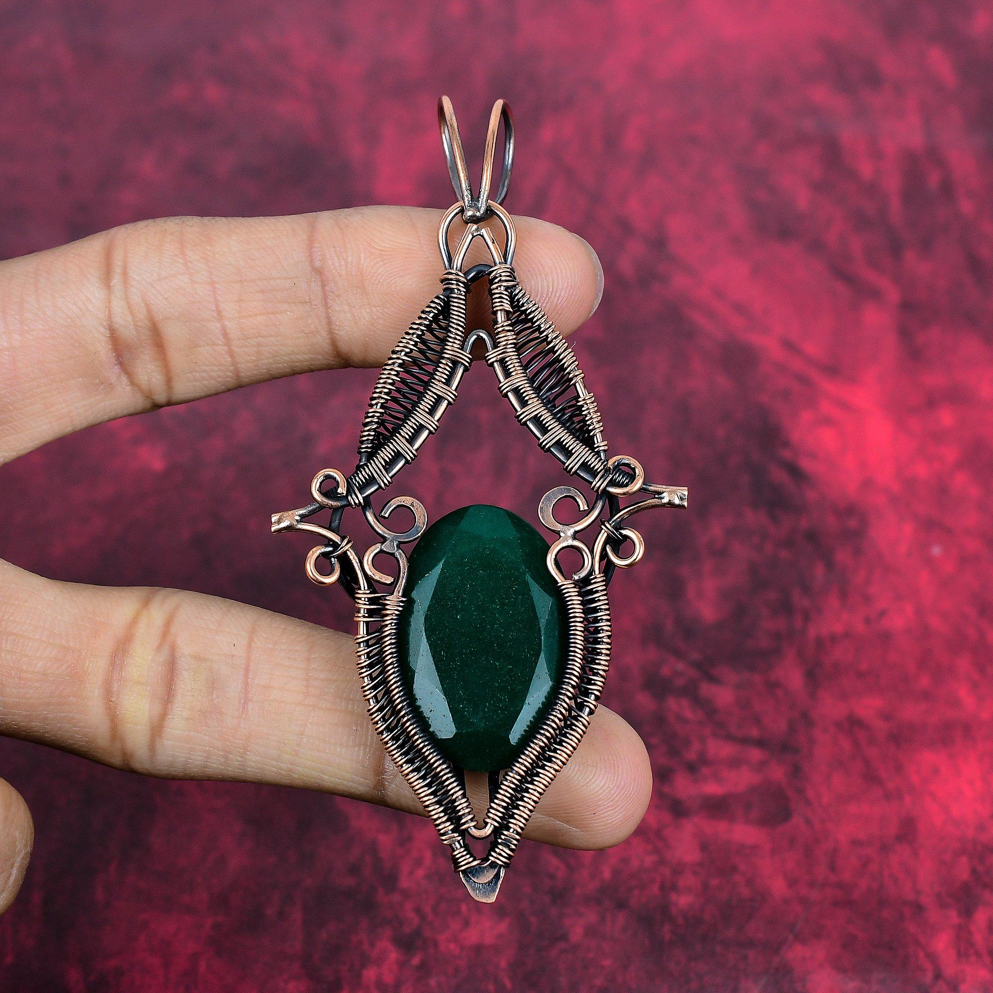 Faceted zambian emerald pendant copper wire wrapped handmade jewelry gemstone pendant copper wire pendant anniversary gifts elegant jewelry