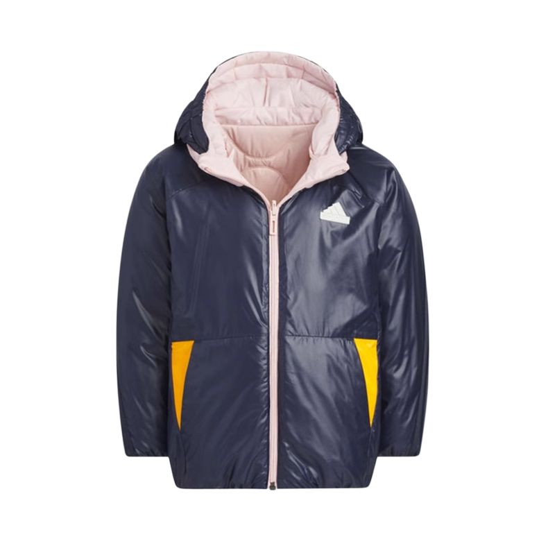 Adidas Fashionable Simple Warm Reversible Hooded Down Jacket White Duck Down Kids Outerwear Pink Navy-Blue JJ5011