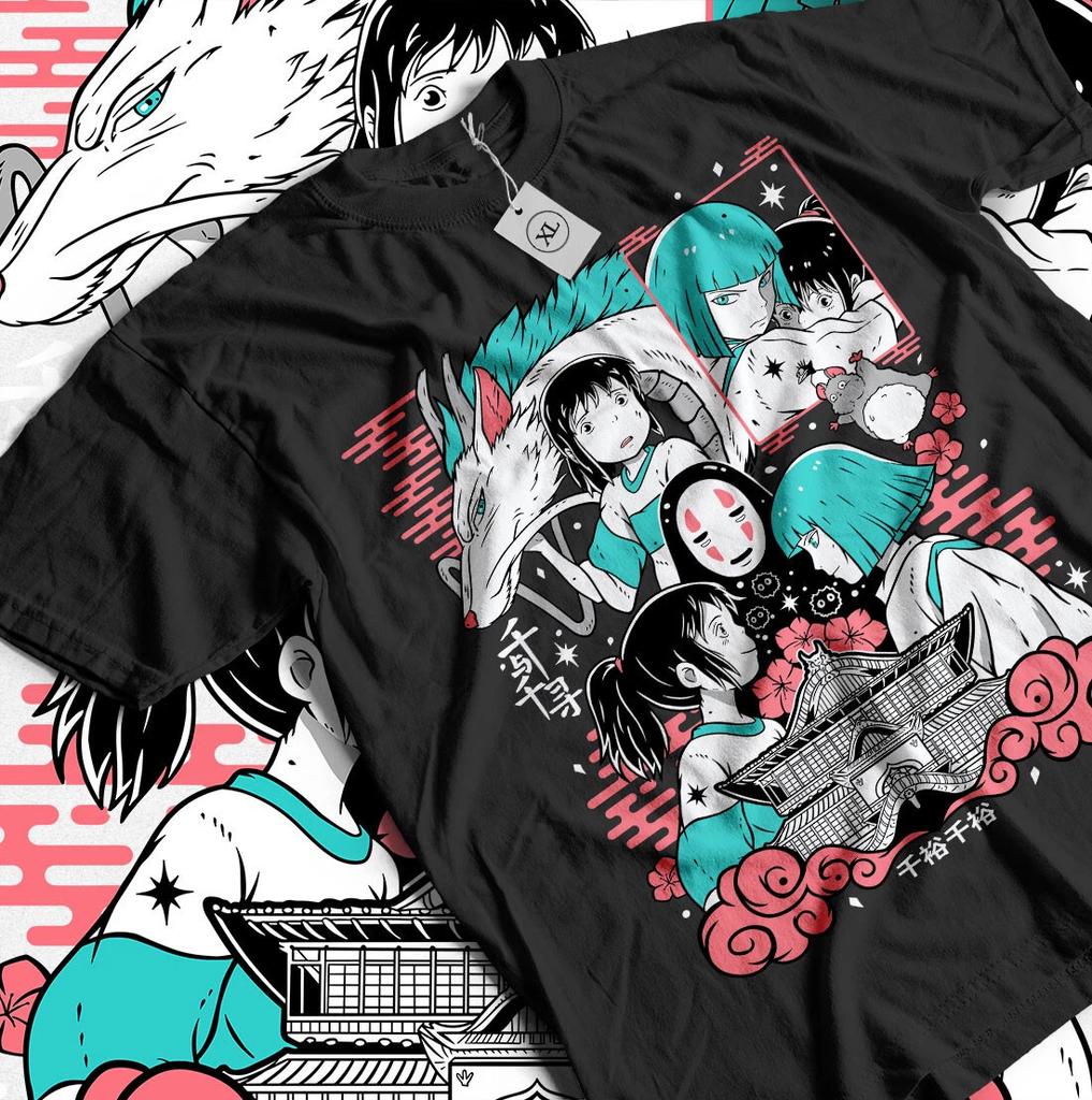 No-Face Spirited Away T-shirt Ghibli Chihiro Haku Girl Anime Gift Shirt All Size
