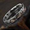 Retro Ethnic Lotus Pattern Blackened Open Bangle Classic Miao Fashion Women Bracelet Literary Accessory