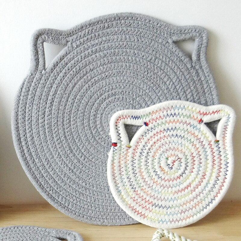Cartoon Cat Hanging Placemat for Dining Table Decor Plate Dish Mat Coaster Cup Cotton Pot Holders Insulation Pad Kitchen Home