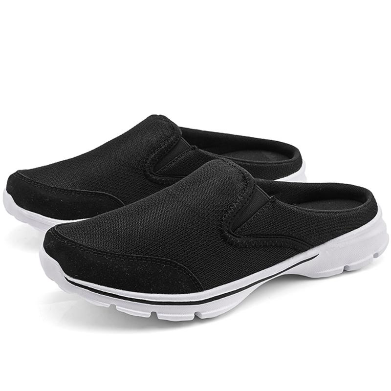 

Літні дихаючі напівтапочки Модний тренд One Foot Kick Lazy People Casual Flying Чоловіче взуття 48 чорний