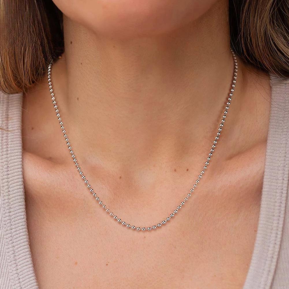 Rinntin Handgefertigt 925er Sterlingsilber Mode 1,2 mm Kugelkette Halskette für Damen Kettenschmuck Geschenk