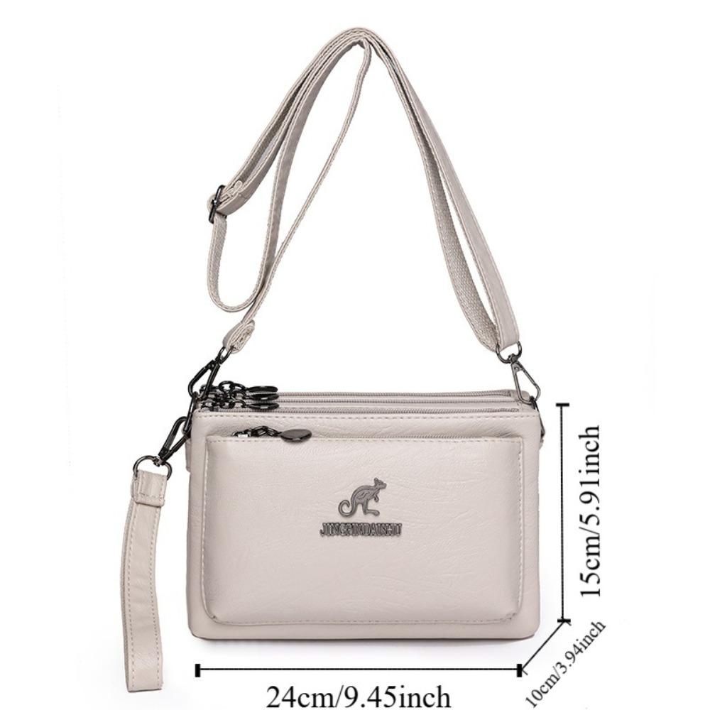 Retro Multiple Zip Pockets Shoulder Bag Soft Square Phone Bag PU Leather Crossbody Bag  Elderly