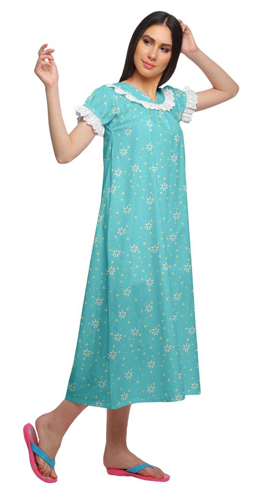 Moomaya Pijama de noapte pentru alăptare cu gât în V pentru femei, din bumbac imprimat, rochie de noapte A-line