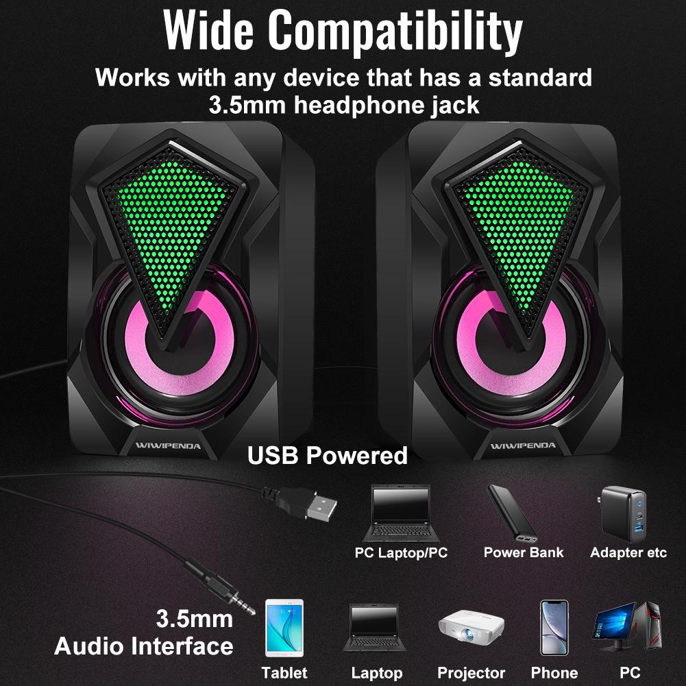 Langjing X2 USB Wired RGB Mini Desktop Speaker with Subwoofer