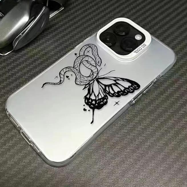New Butterfly and Snake iPhone 18 Pro Max Phone Case, iPhone 16 Personalized Luxury 15-Color Silver IMD Protection