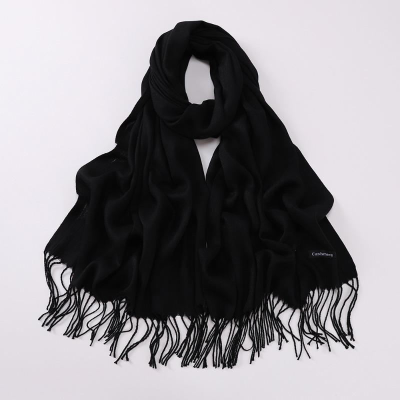Autumn and winter various solid color imitation cashmere scarves women's monochrome thickened warm fringed shawl scarf scarf bright red scarf